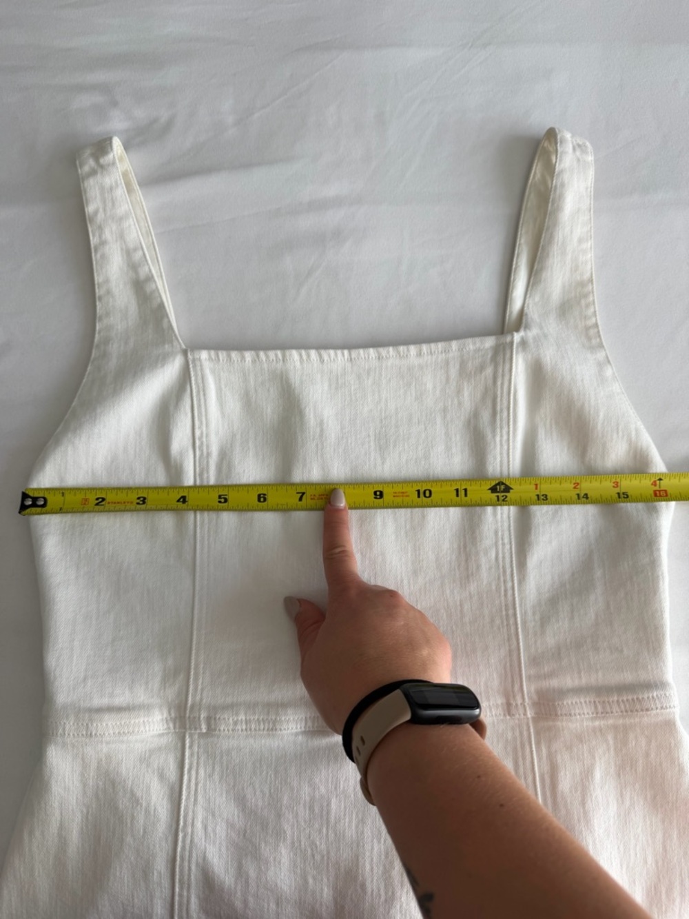 Alice + Olivia Jeans "Maryann" White Sugar Denim Square Neck Mini Dress *Altered - Picture 17 of 17